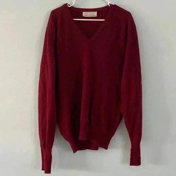 Lyle & Scott Wool Cashmere Blend V-neck Maroon Sweater Size Large L - Picture 1 of 8